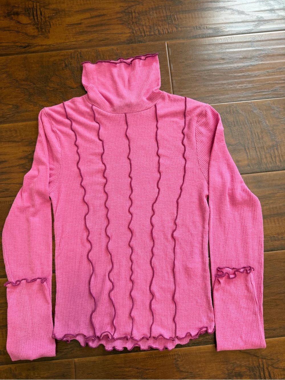 Urban Outfitters Out From Under Bright Pink Ruffle-Edge Turtleneck Sweater